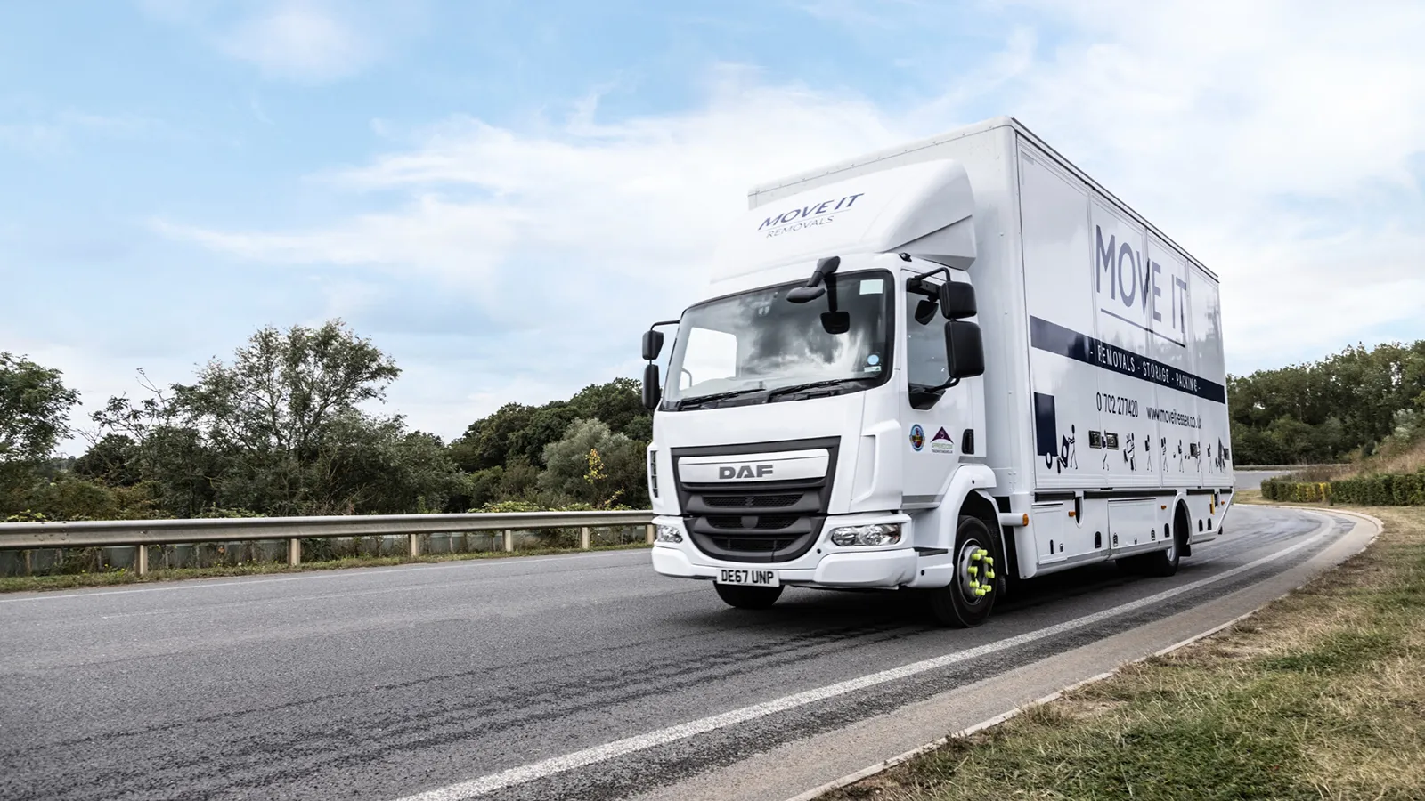 white removal truck from moveit essex removal company during a house removal in essex